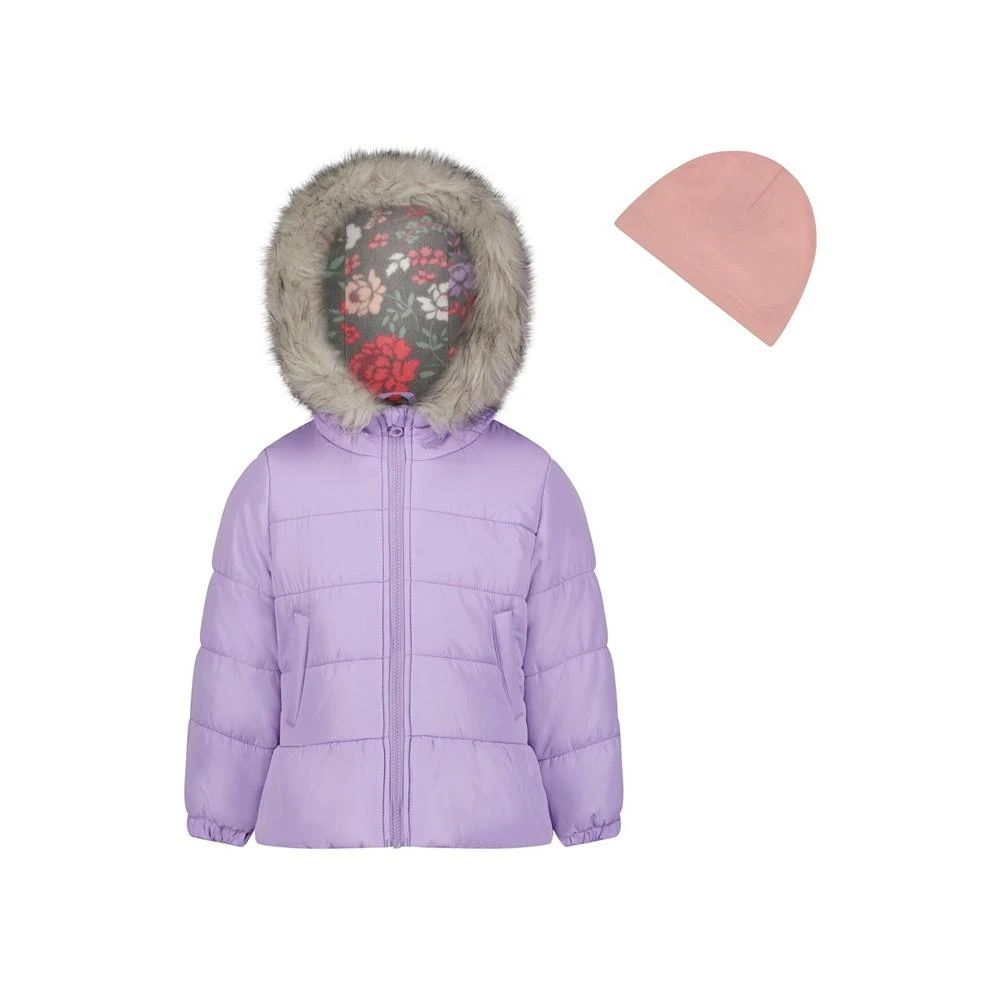 商品Weathertamer|Toddler Girls Solid with Faux Fur Trim Jacket and Fleece Beanie Set,价格¥97,第1张图片