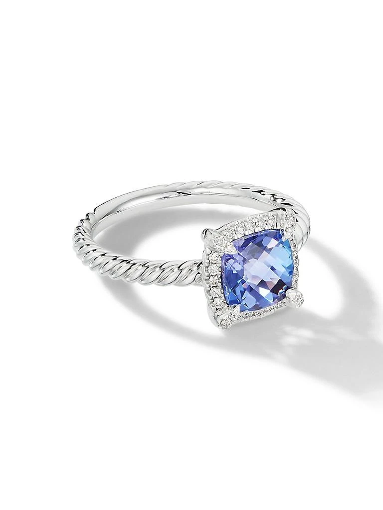 商品David Yurman|Petite Châtelaine Pavé Bezel Ring In 18K White Gold With Tanzanite,价格¥22190,第1张图片