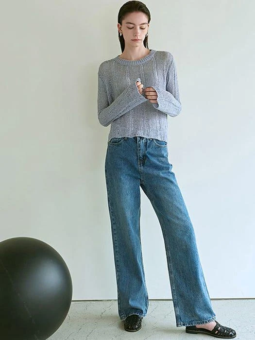 商品NICK&NICOLE|Embroidered Label Net Knit Top (Blue),价格¥559,第3张图片详细描述