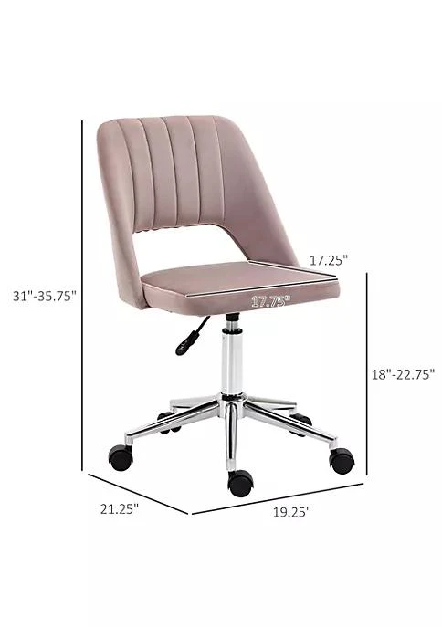 商品Vinsetto|Modern Mid Back Office Chair With Velvet Fabric Swivel Computer Armless Desk Chair With Hollow Back Design For Home Office Pink,价格¥802,第4张图片详细描述