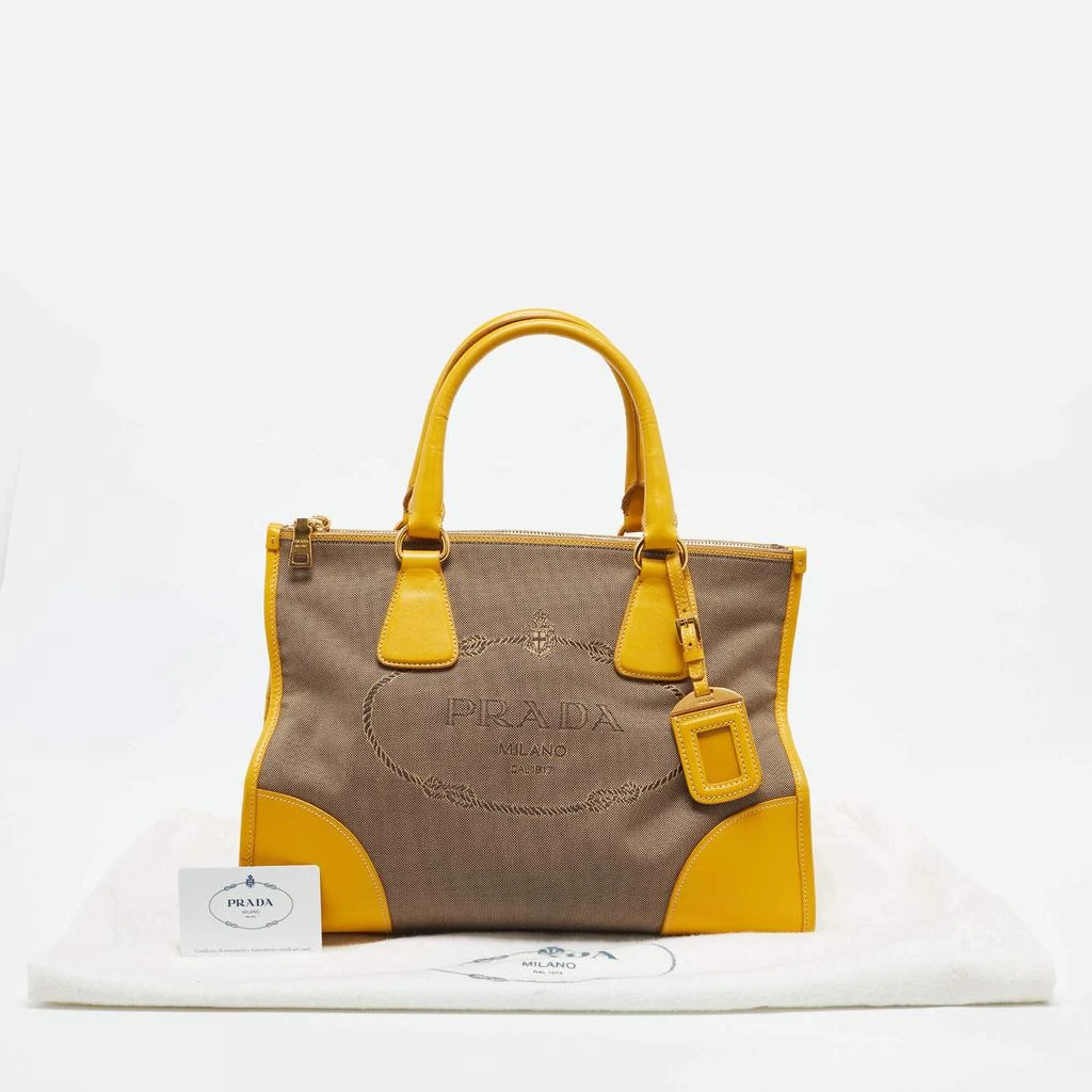 Prada Yellow/Beige Logo Jacquard and Leather Double Zip Tote 商品