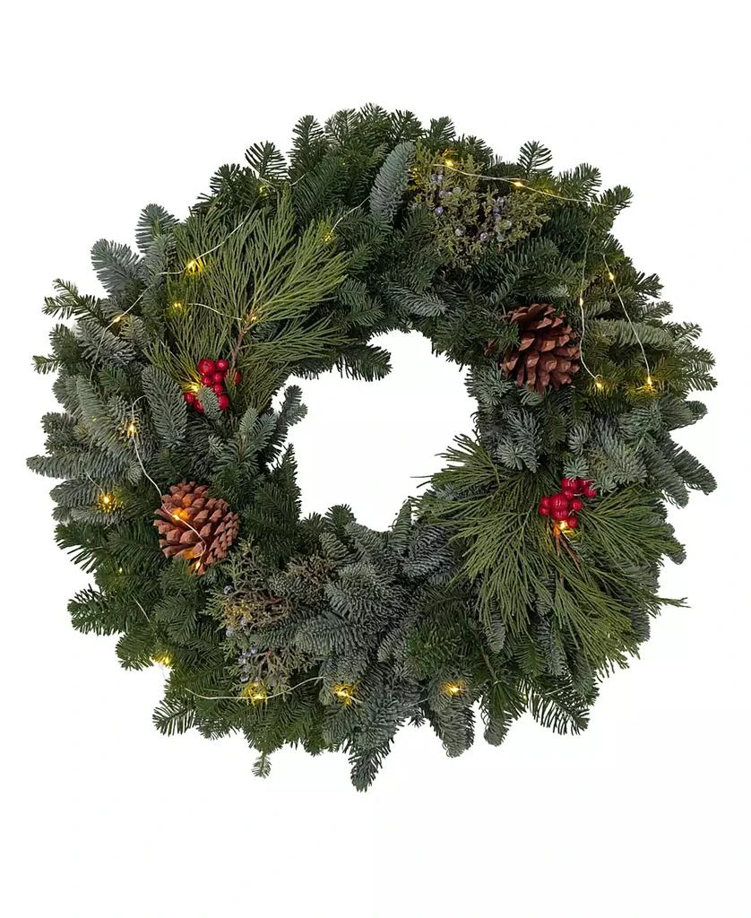 商品International Christmas Innovation|Traditional Noble Fir Fresh Wreath with Warm Lights, 22",价格¥434,第1张图片