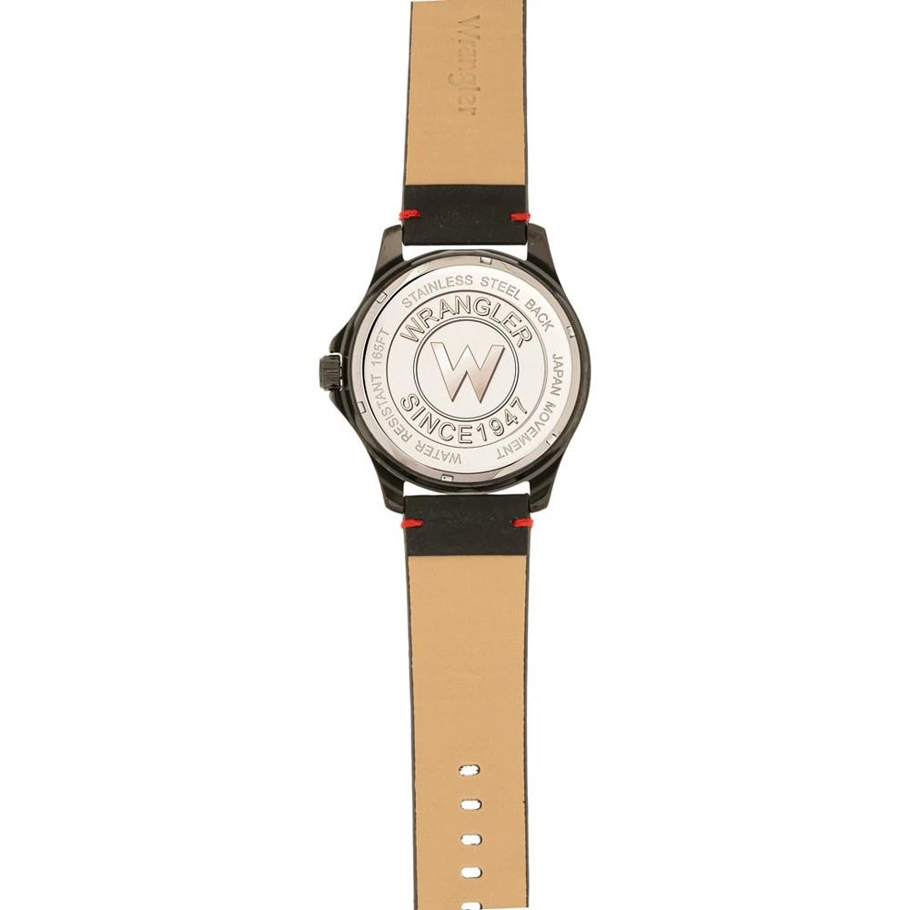 商品Wrangler|Men's Watch, 48MM IP Black Case, Black Zoned Dial with White Markers and Crescent Cutout , Date Function, Black Strap with Red Accent Stitch Analog, Red Second Hand,价格¥452,第4张图片详细描述