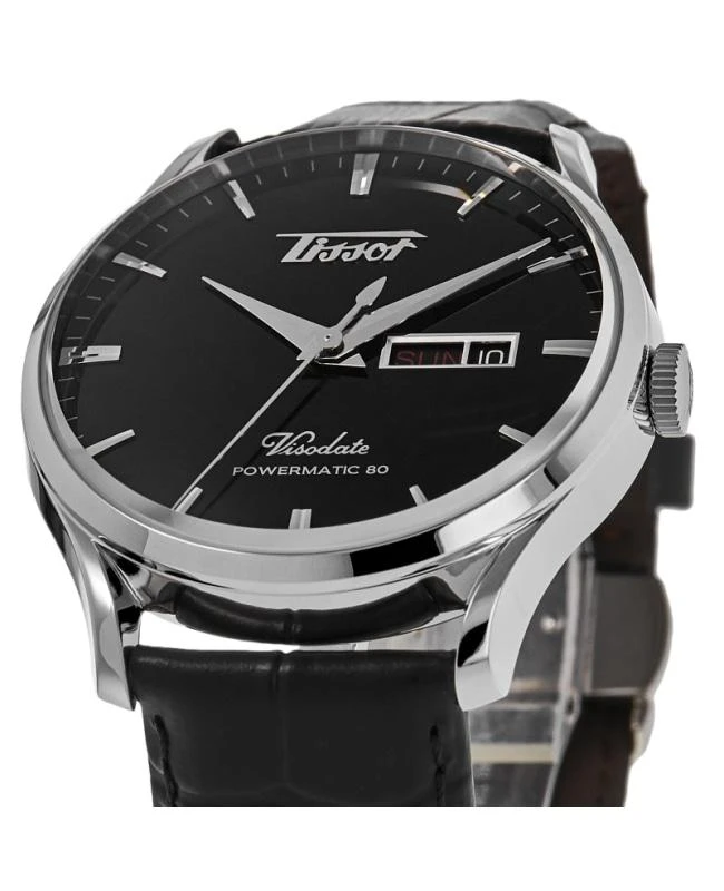 商品Tissot|Tissot Heritage Visodate Powermatic 80 Black Dial Leather Strap Men's Watch T118.430.16.051.00,价格¥4239,第2张图片详细描述