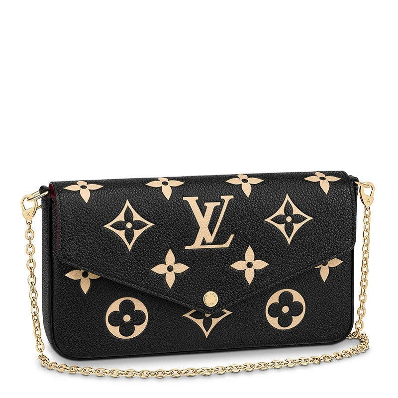 商品Louis Vuitton|【预售3-7天】路易威登22春夏新款FÉLICIE系列女士黑色粒面牛皮革奶白色老花印花金扣金链配可拆卸贴袋翻盖开合单肩斜挎手拿链条信封包M80482,价格¥11994,第1张图片