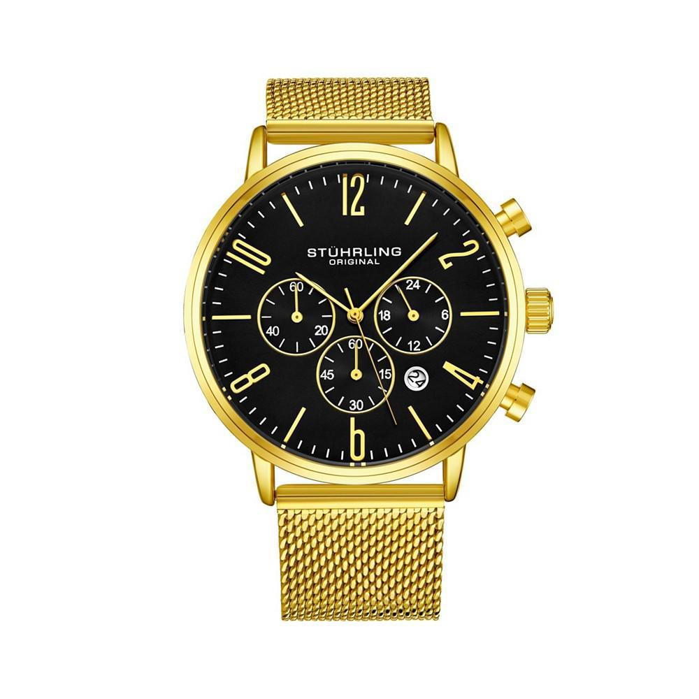 商品Stuhrling|Men's Gold Tone Mesh Stainless Steel Bracelet Watch 48mm,价格¥1236,第1张图片