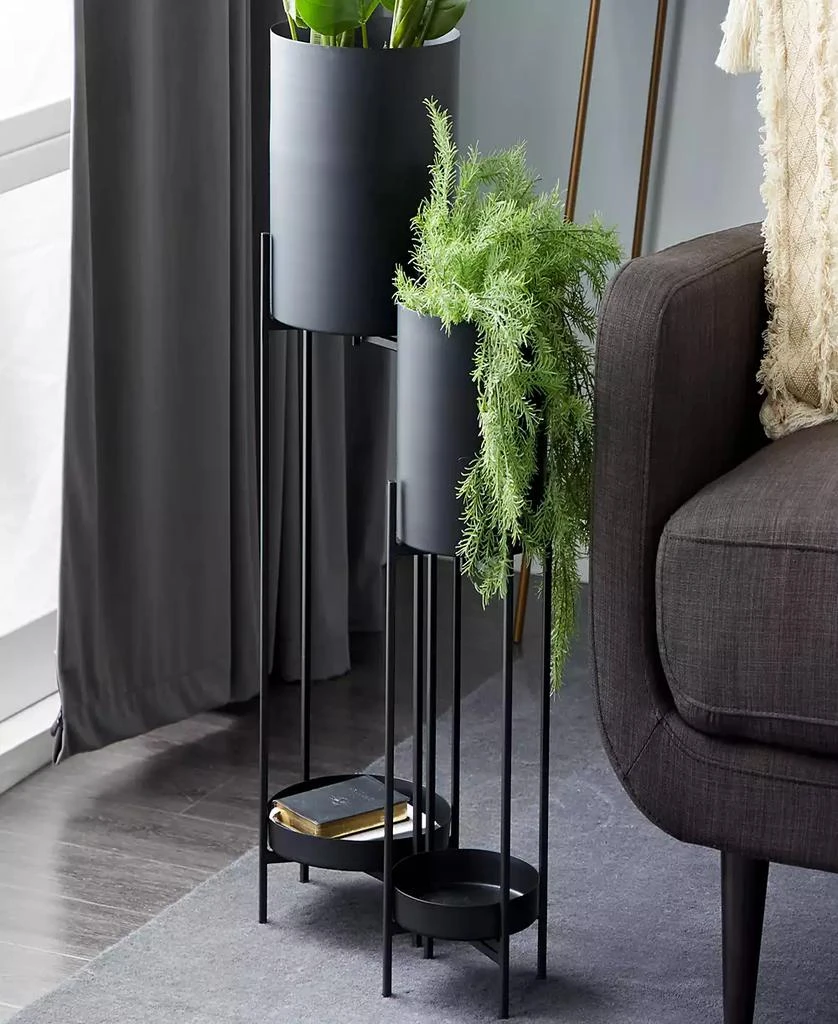 Black Metal Indoor Outdoor Planter with Removable Stand Set of 2 商品