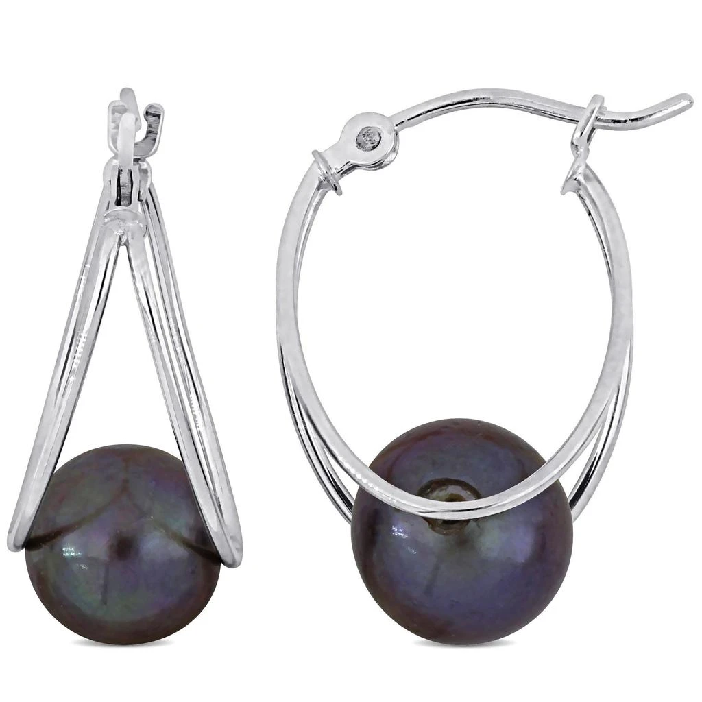 商品Mimi & Max|8-8.5mm Black Cultured Freshwater Pearl Drop Earrings in 10k White Gold,价格¥740,第1张图片