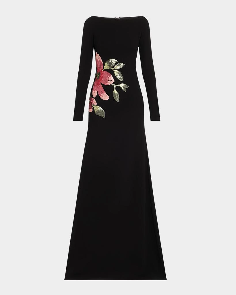 商品Naeem Khan|Floral Beaded Crepe Long-Sleeve Trumpet Gown,价格¥34707,第1张图片