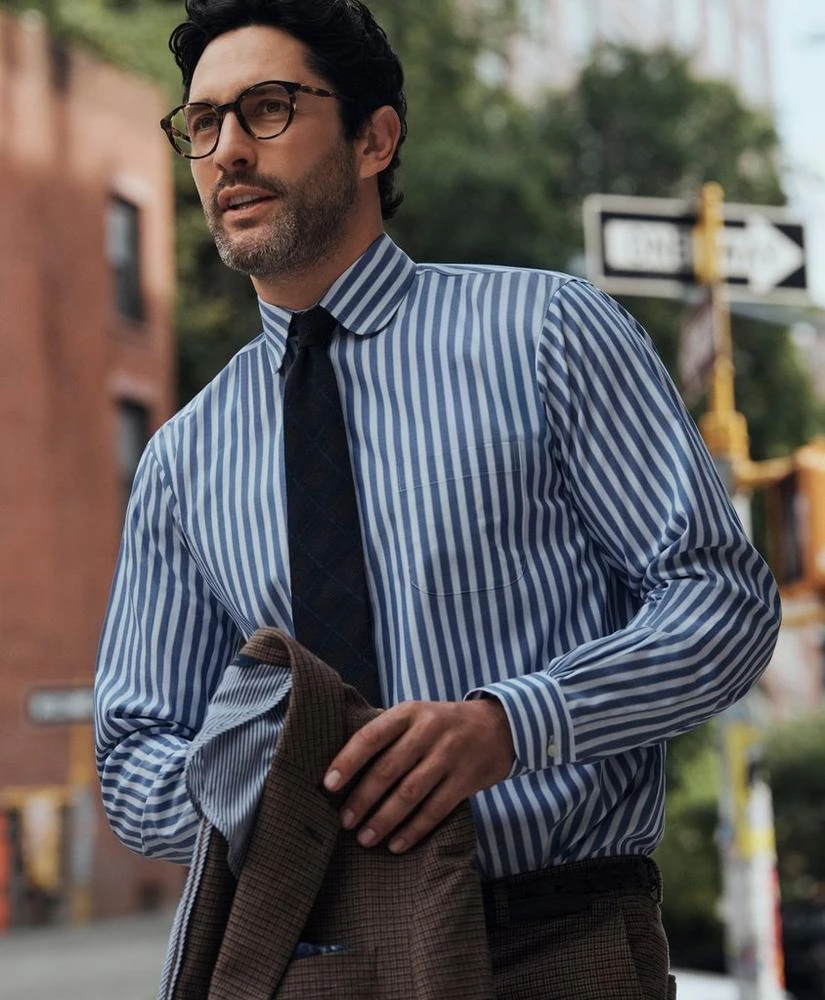 商品Brooks Brothers|Stretch Supima® Cotton Non-Iron Pinpoint Club Collar, Striped Dress Shirt,价格¥471,第2张图片详细描述