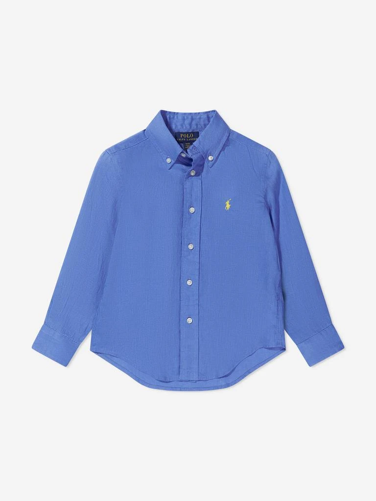 商品Ralph Lauren|Ralph Lauren Boys Linen Logo Shirt in Blue,价格¥791,第1张图片