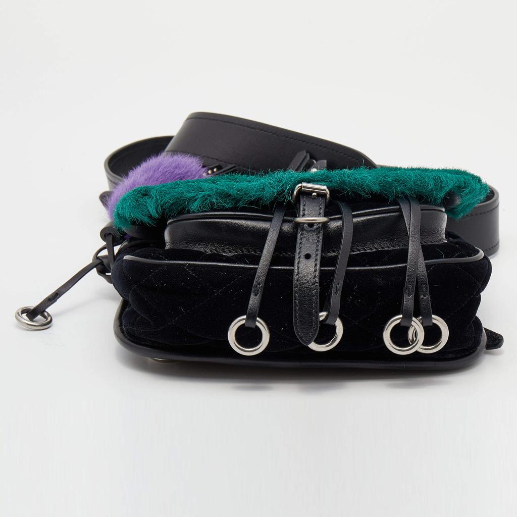 Prada Black/Green Calf Hair And Quilted Velvet Small Corsaire Shoulder Bag商品第7张图片规格展示