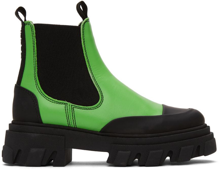 Green & Black Leather Ankle Boots商品第1张图片规格展示