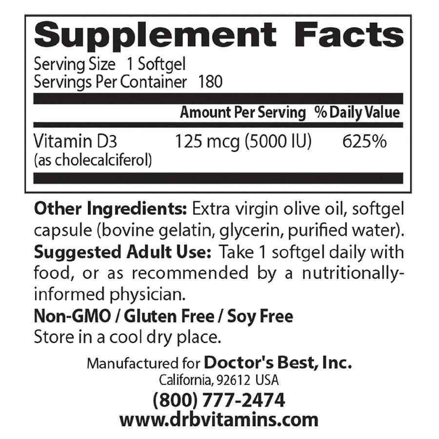 商品Doctor's Best|Vitamin D3 5000 IU,价格¥90,第5张图片详细描述