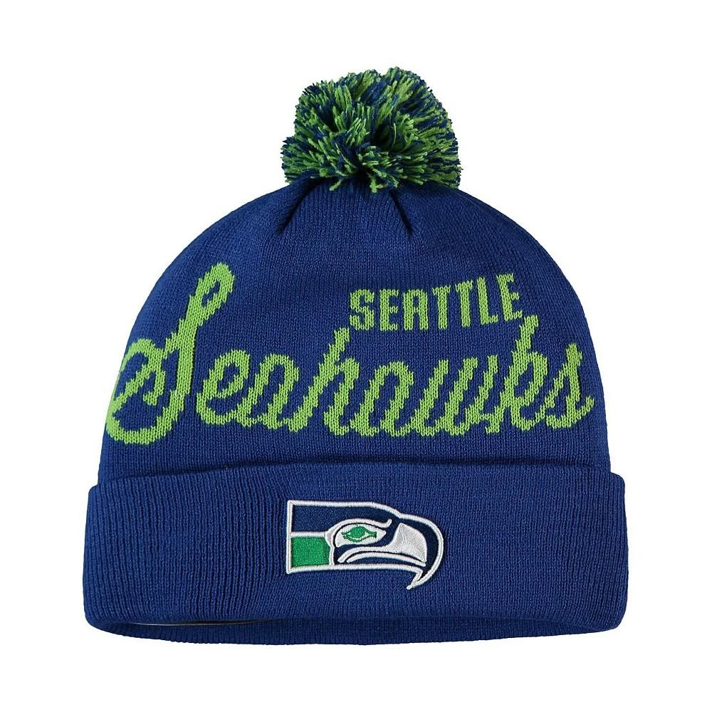 商品Mitchell and Ness|Big Boys Royal Seattle Seahawks Retro Script Cuffed Knit Hat with Pom,价格¥127,第1张图片