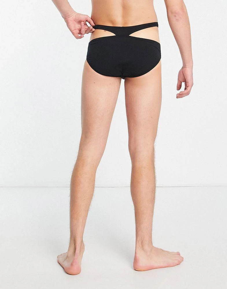 商品ASOS|ASOS DESIGN jersey briefs with high waist strap detail in black,价格¥56,第3张图片详细描述