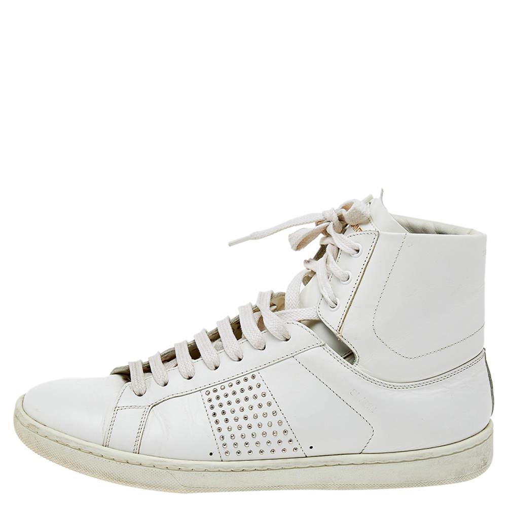 商品[二手商品] Yves Saint Laurent|Saint Laurent White Leather Signature Court Classic SL/01H High Top Sneakers Size 37.5,价格¥1017,第4张图片详细描述