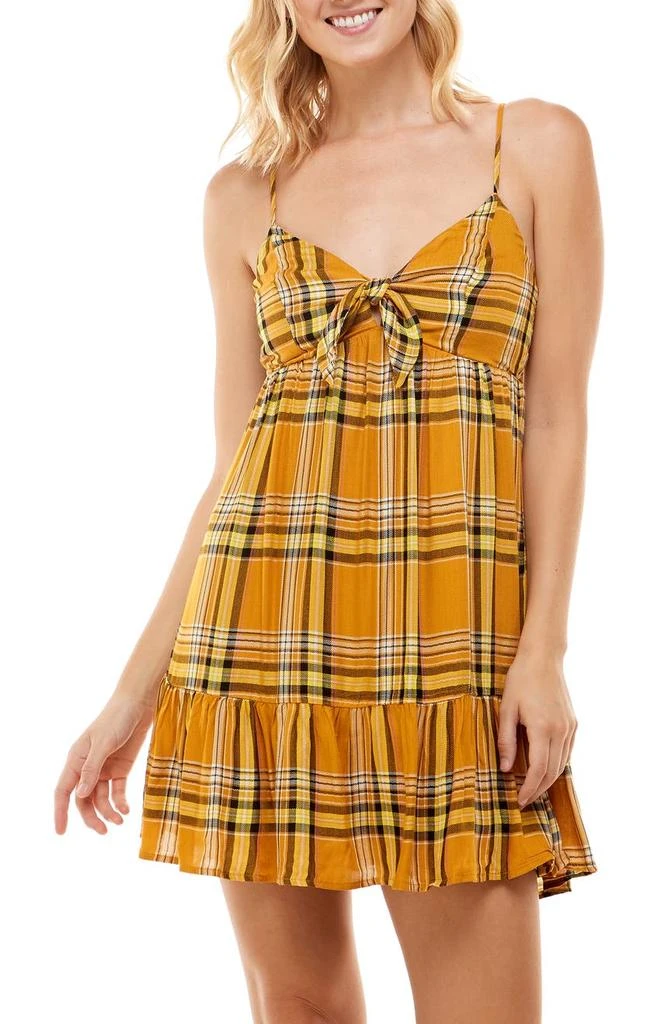 商品ROW A|V-Neck Sleeveless Tie Front Plaid Print A-Line Dress,价格¥230,第4张图片详细描述
