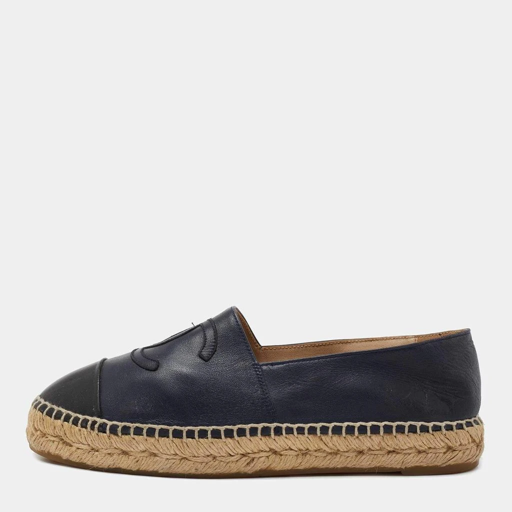 商品[二手商品] Chanel|Chanel Navy Blue/Black Leather Cap Toe CC Espadrille Flats Size 38,价格¥3851,第1张图片