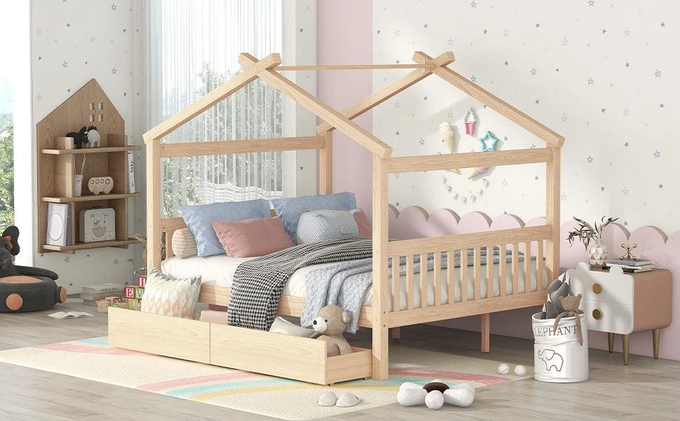 商品Simplie Fun|Full Size Wooden House Bed,价格¥4373,第3张图片详细描述