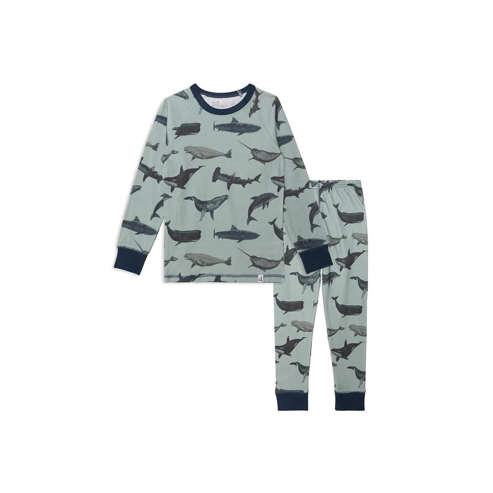 商品Deux par Deux|Boy Organic Cotton Two Piece Printed Pajama Set Blue Sharks & Whales - Child,价格¥283,第1张图片