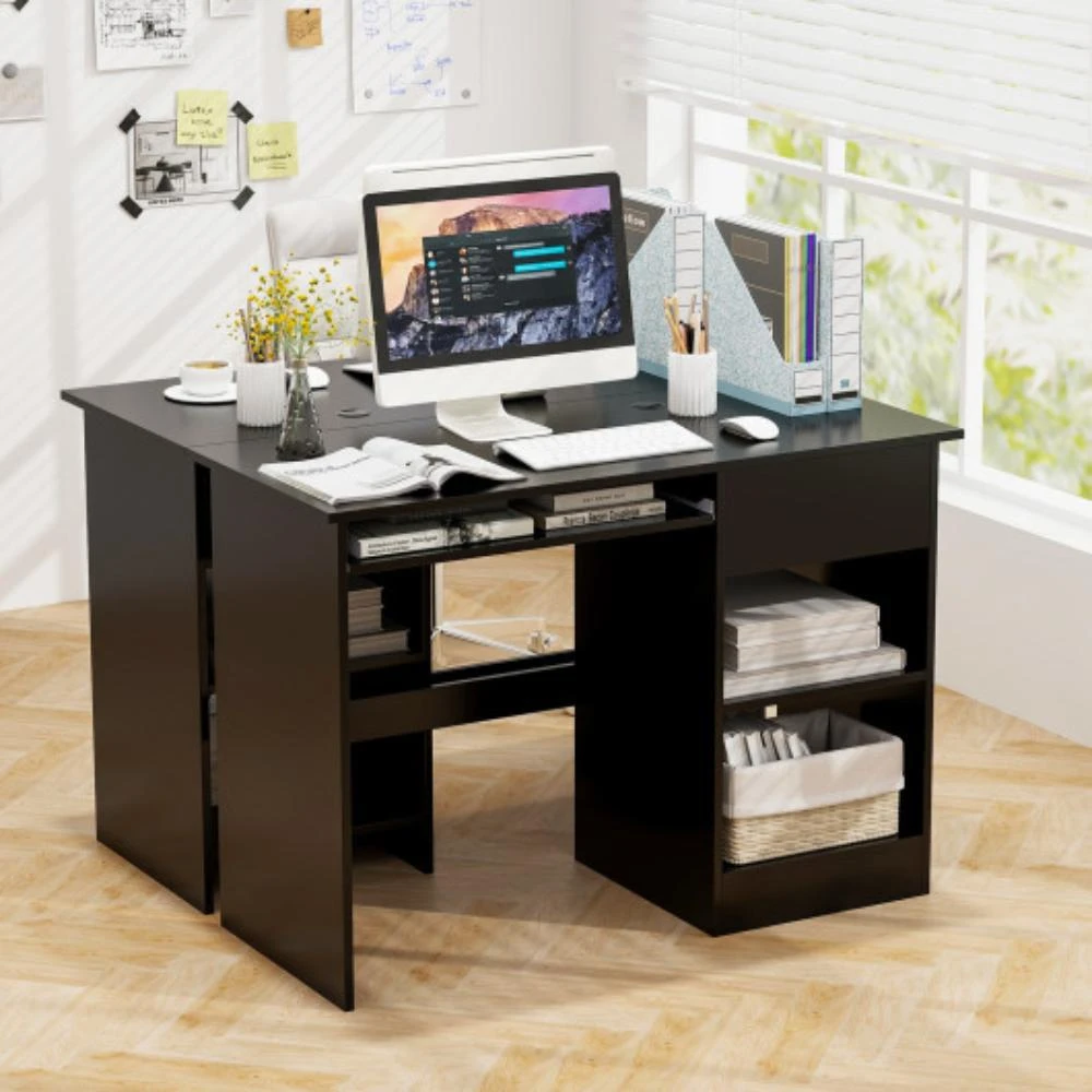 商品Hivvago|Wooden Computer Desk with CPU Stand-Black,价格¥1070,第1张图片