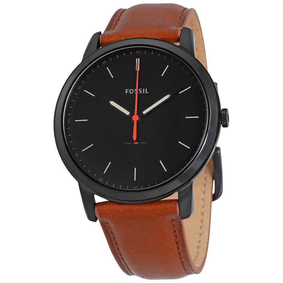 Fossil Minimalist Black Dial Brown Leather Mens Watch FS5305商品第1张图片规格展示