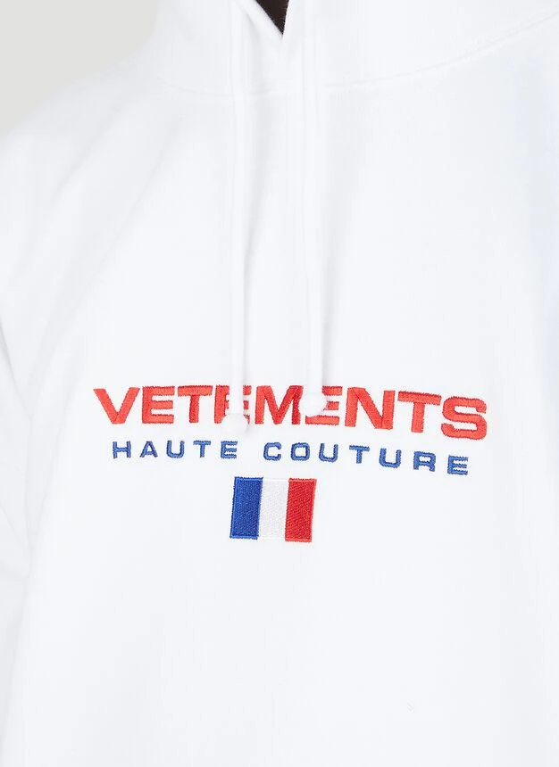 商品Vetements|Haute Couture Logo Hooded Sweatshirt in White,价格¥3306,第5张图片详细描述