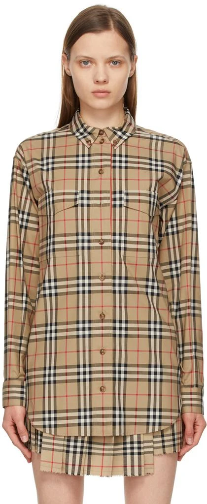 商品Burberry|驼色 Turnstone Vintage Check 大廓形衬衫,价格¥6583,第1张图片