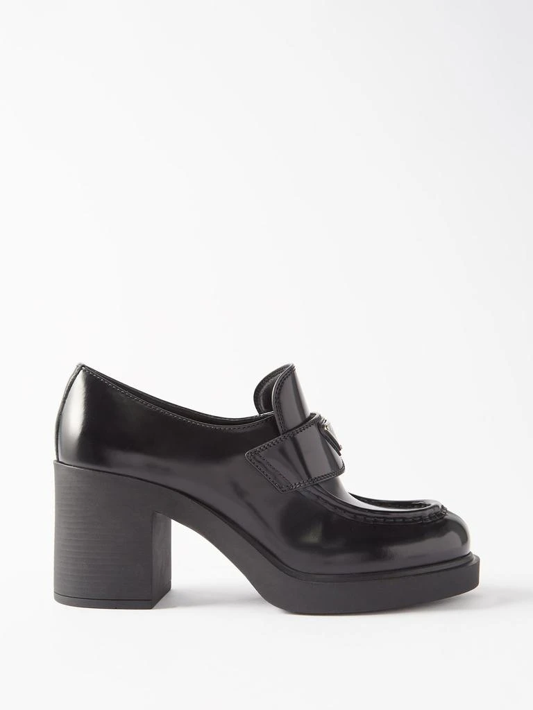 商品Prada|Triangle logo-plaque 85 heeled leather loafers,价格¥10569,第1张图片