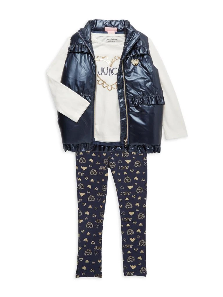 商品Juicy Couture|Little Girl's 3 Piece Puffer Vest, Tee, & Leggings Set,价格¥198,第1张图片
