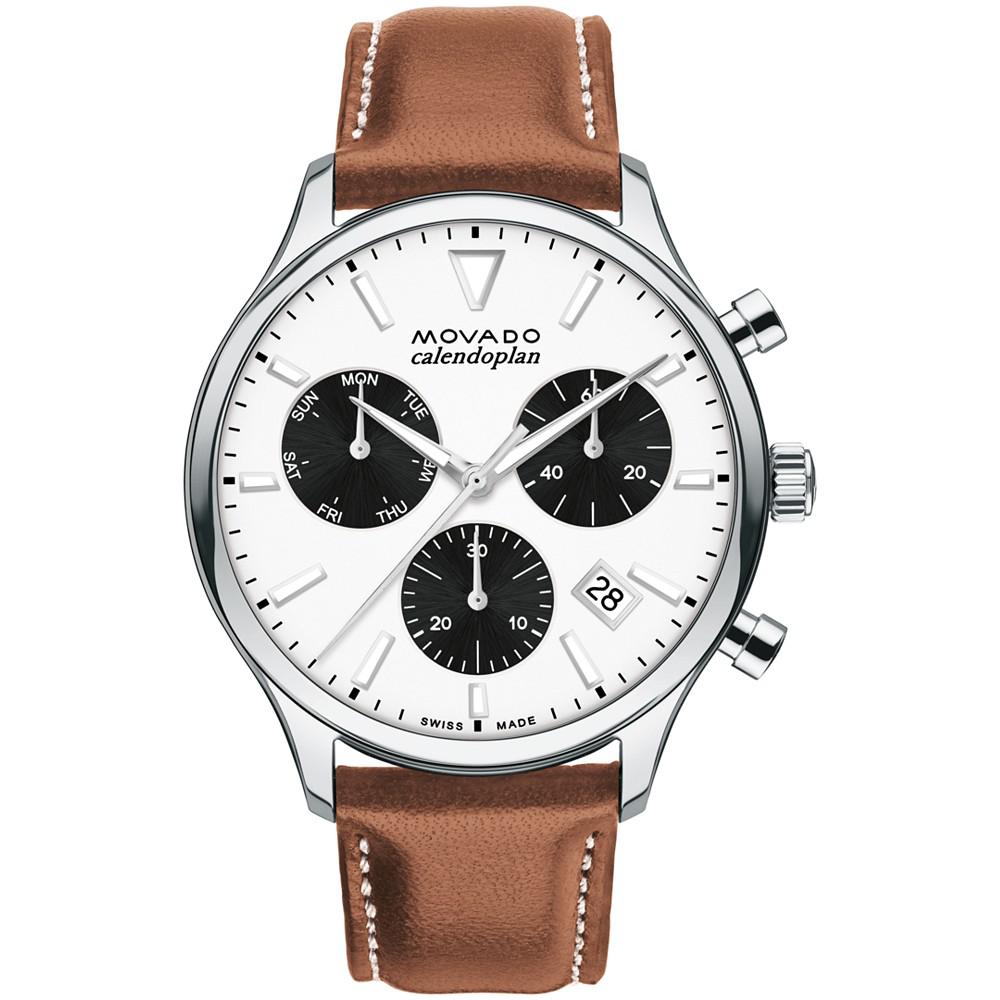 Men's Heritage Cognac Brown Genuine Leather Strap Watch 43mm商品第1张图片规格展示