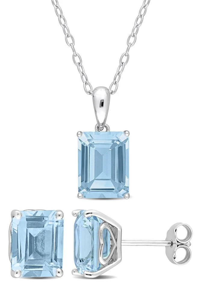 商品DELMAR|Emerald Cut Blue Topaz Pendant Necklace & Stud Earrings Set,价格¥824,第1张图片