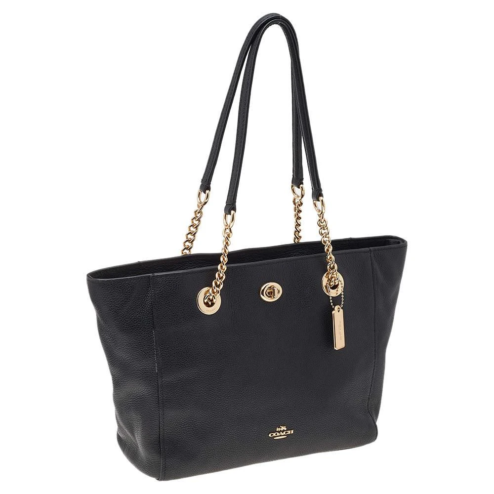 商品[二手商品] Coach|Coach Black Leather Turnlock Chain Tote,价格¥1325,第3张图片详细描述