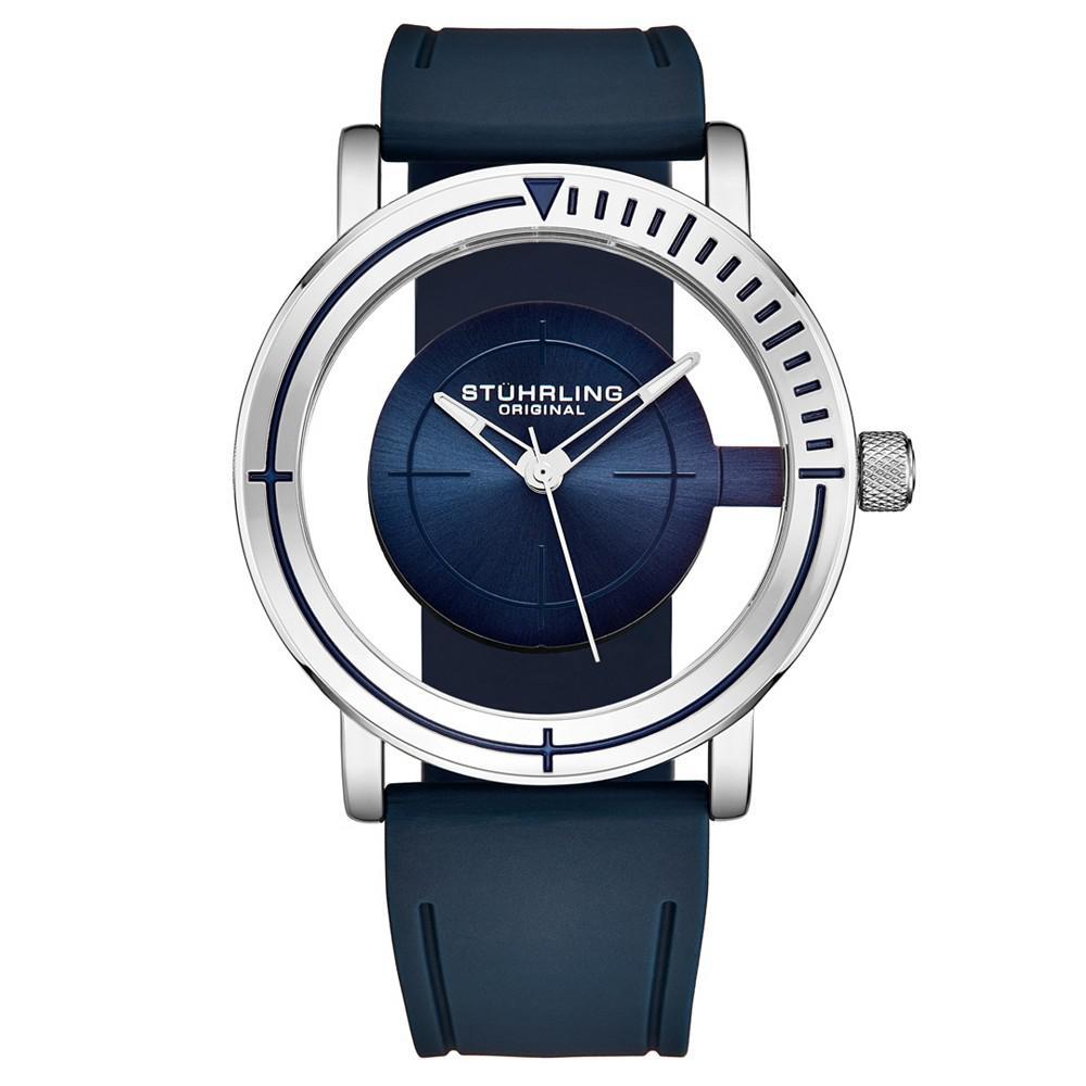 商品Stuhrling|Men's Blue Rubber Silicone Strap Watch 42mm,价格¥539,第1张图片