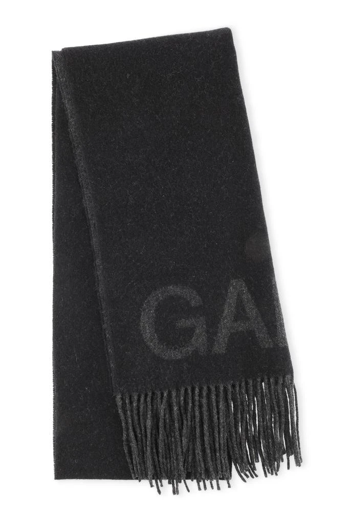 商品Ganni|Ganni Black Fringe Logo Scarf,价格¥1157,第1张图片