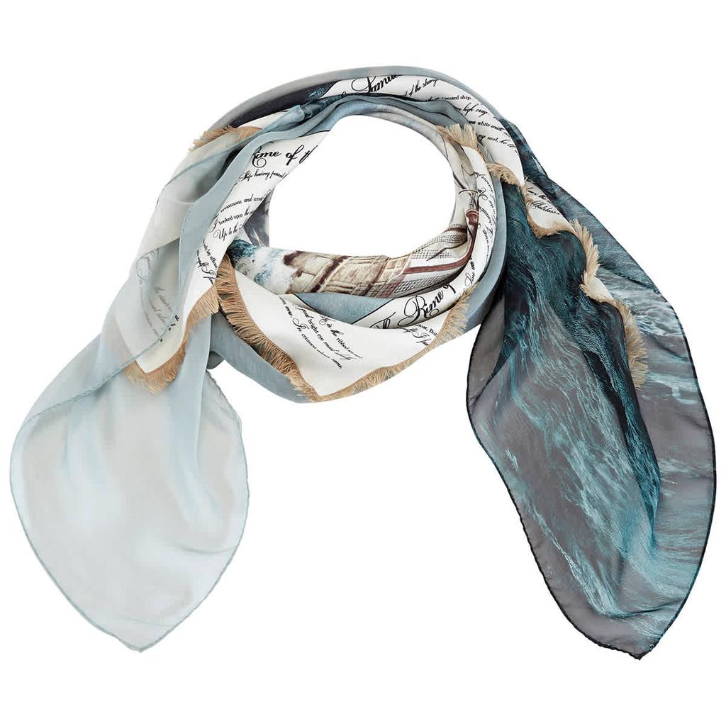 Deep Teal Silk Mariner Print Square Scarf商品第1张图片规格展示