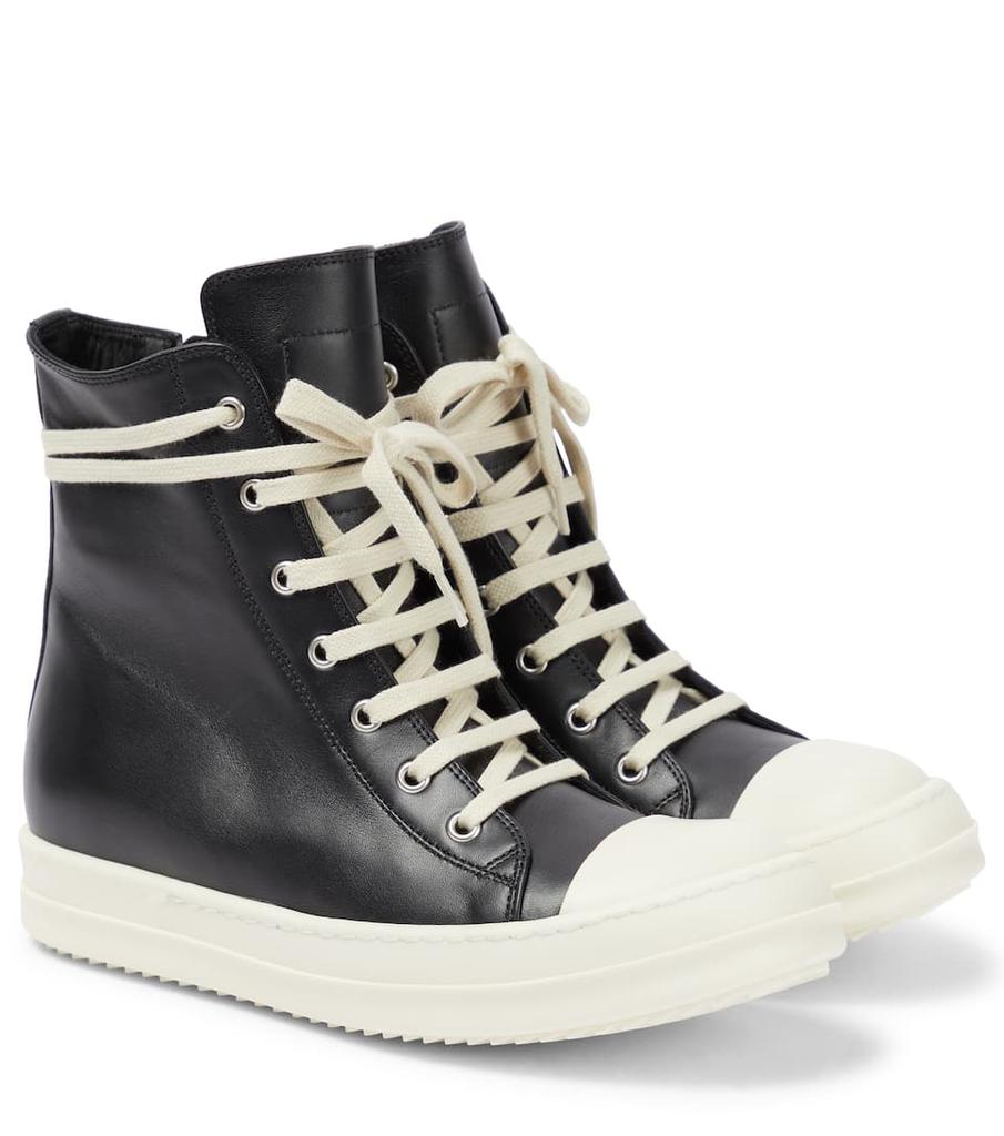 Rick Owens]Leather high-top sneakers 橡胶鞋底, 皮革, 布价格¥6042