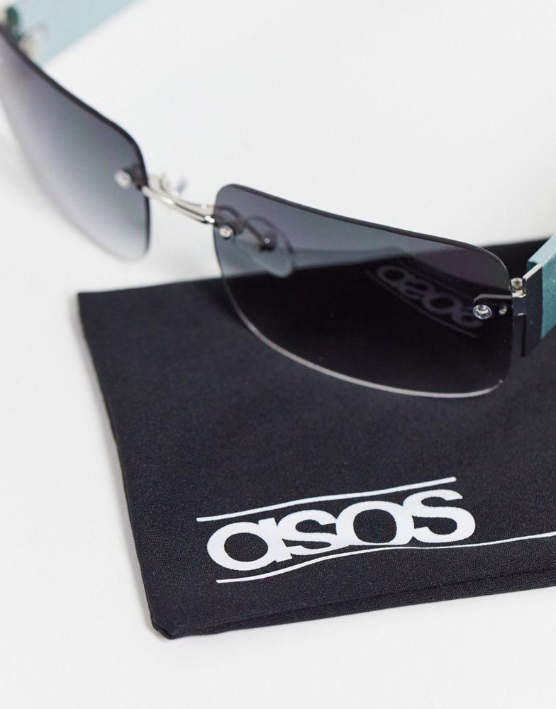 ASOS DESIGN 90's rimless mid square sunglasses with smoke lens商品第4张图片规格展示