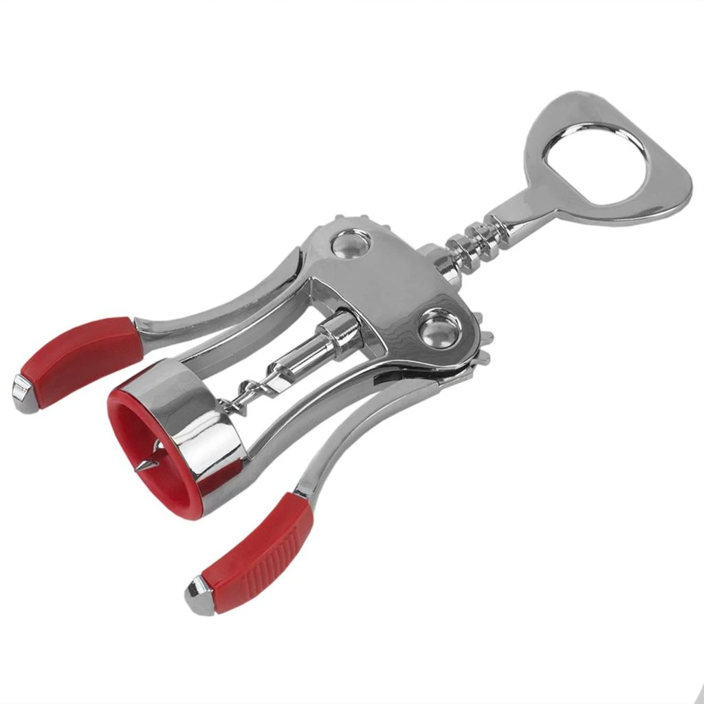 商品Home Basics|Home Basics Winged  Zinc Plated Steel Cork Screw Wine Opener with Rubberized Grips, Red,价格¥174,第3张图片详细描述