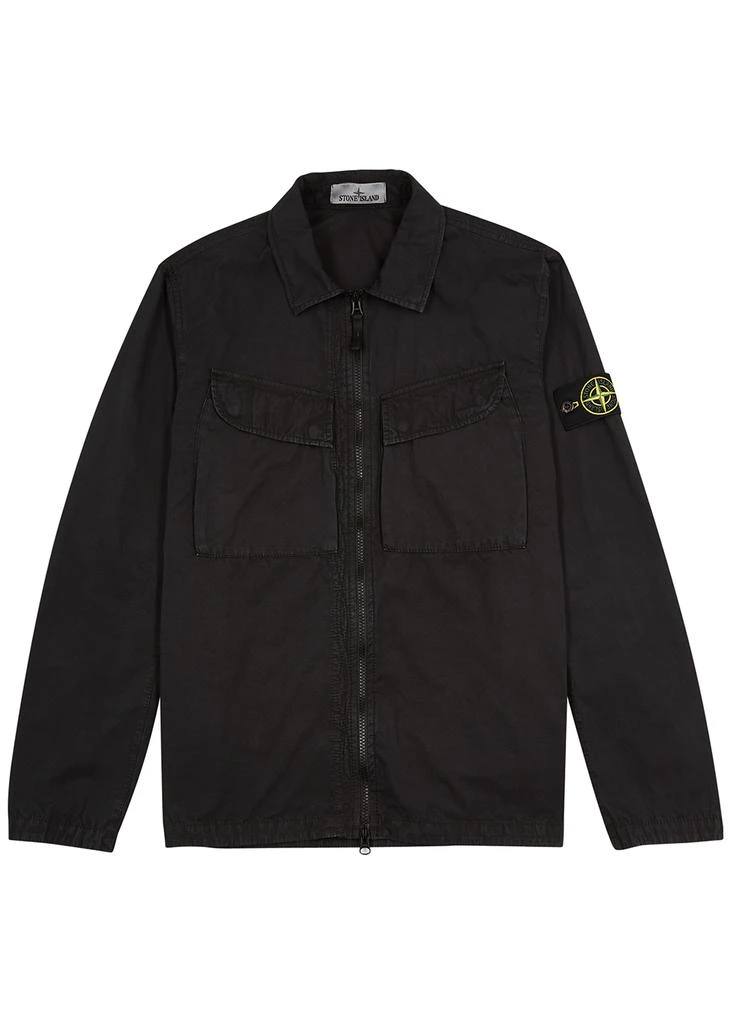 商品Stone Island|Black garment-dyed cotton overshirt,价格¥3728,第1张图片