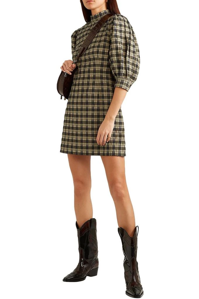 商品Ganni|Checked cotton-blend seersucker mini dress,价格¥676,第2张图片详细描述