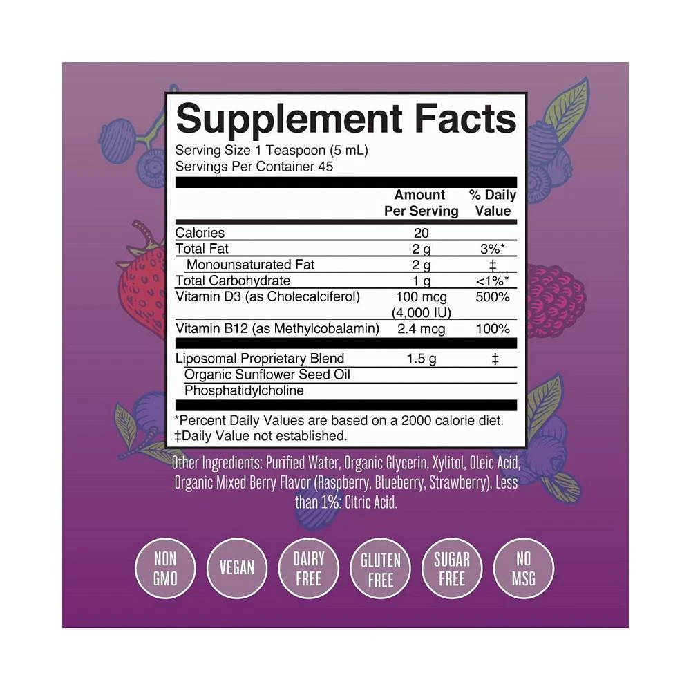 商品MaryRuth Organics|Vitamin D3 Liposomal, Mixed Berry Flavor, 7.6 oz,价格¥171,第3张图片详细描述