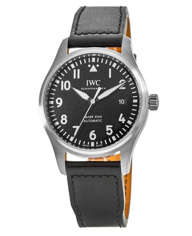 商品IWC Schaffhausen|IWC Pilot&apos;s Mark XVIII Black Dial Black Leather Strap Men&apos;s Watch IW327009,价格¥33765,第1张图片