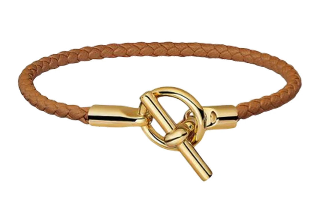 商品[国内直发] Hermes|爱马仕 编织镀金Glenan扣 皮革 手链 男女同款情侣款,价格¥2636,第1张图片