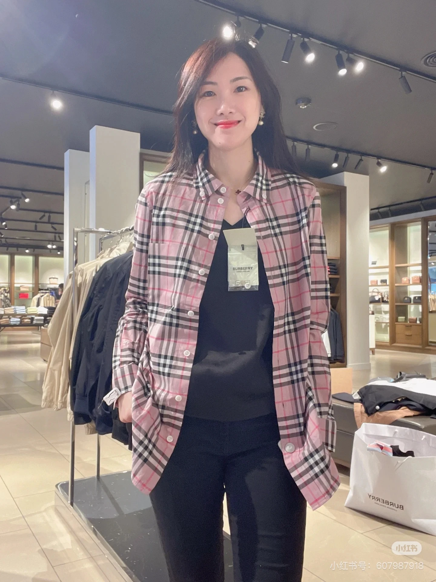 BURBERRY/博柏利 女士粉色格纹棉质多扣领经典长袖衬衫80742161 商品