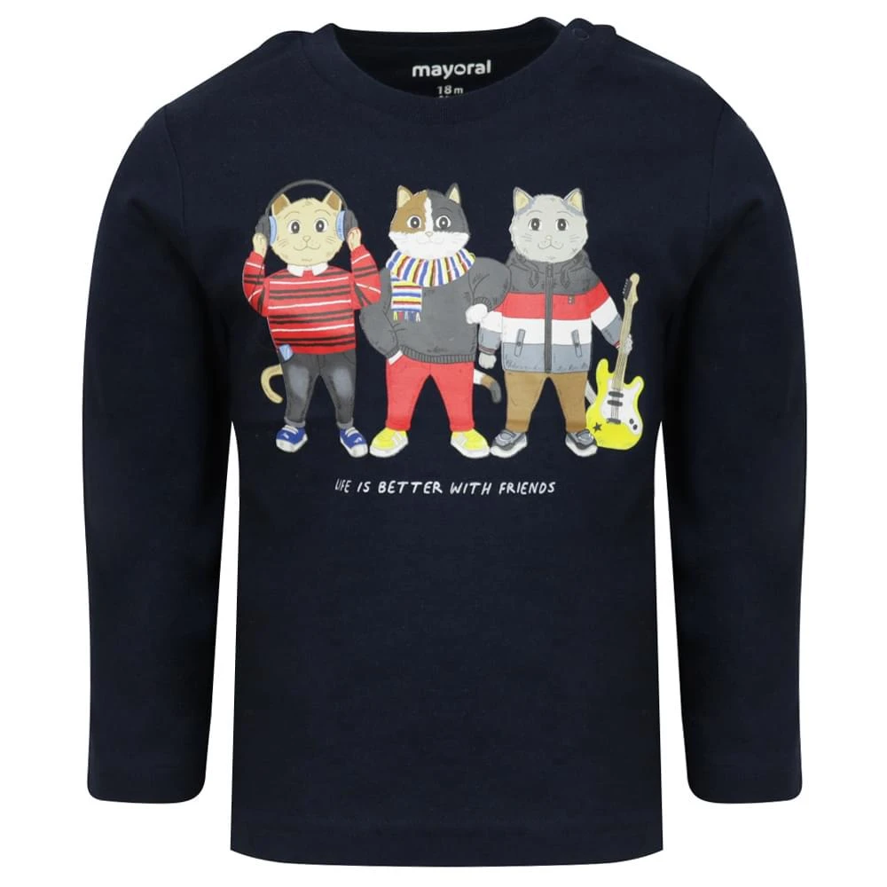 商品Mayoral|Navy Blue Long Sleeve Cat T Shirt,价格¥38,第1张图片