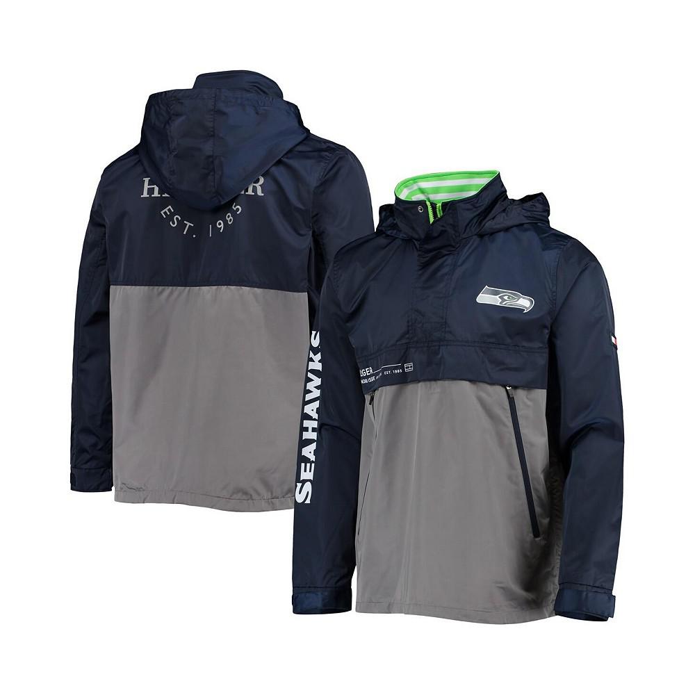 Men's College Navy, Gray Seattle Seahawks Anorak Hoodie Quarter-Zip Jacket商品第1张图片规格展示