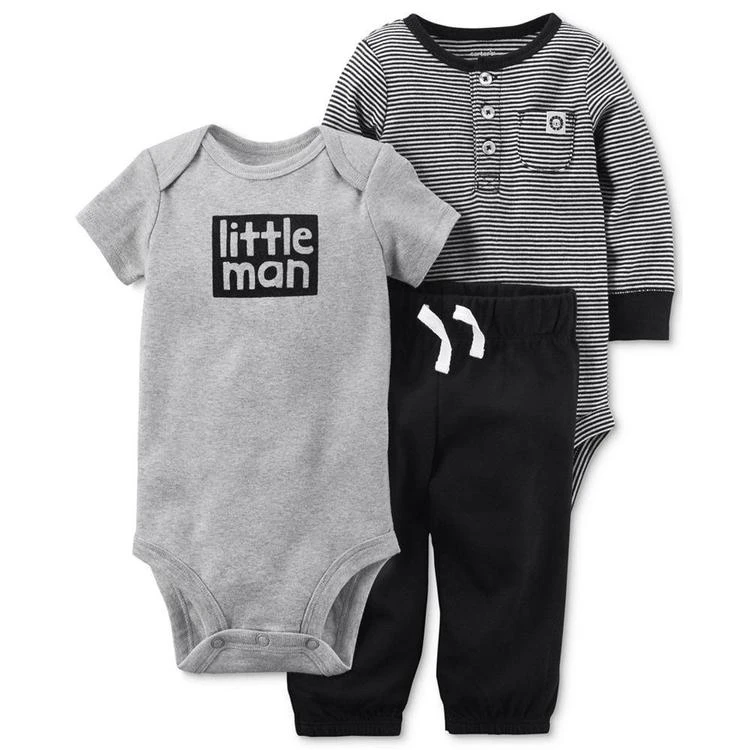 商品Carter's|3-Pc. Cotton Little Man Bodysuits & Jogger Pants Set, Baby Boys,价格¥74,第1张图片