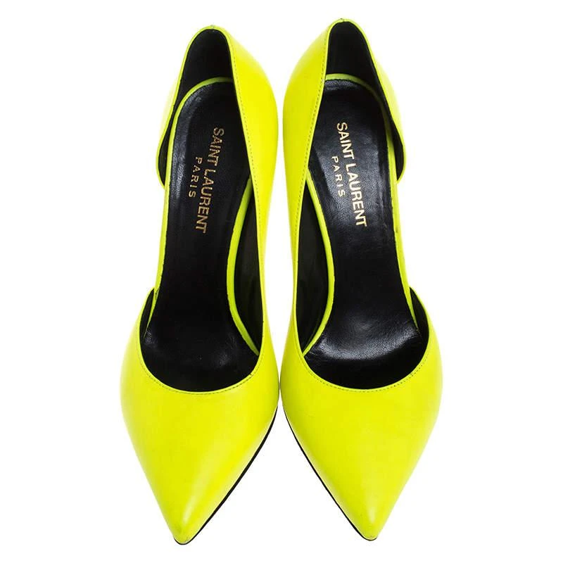 商品[二手商品] Yves Saint Laurent|Saint Laurent Paris Neon Green Leather D'orsay Pointed Toe Pumps Size 37,价格¥1163,第3张图片详细描述
